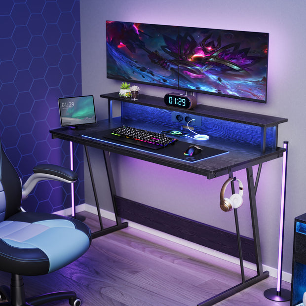 Schreibtisch mit Monitorständer 55 x 135 x 76 cm Ebenholz schwarz schwarz