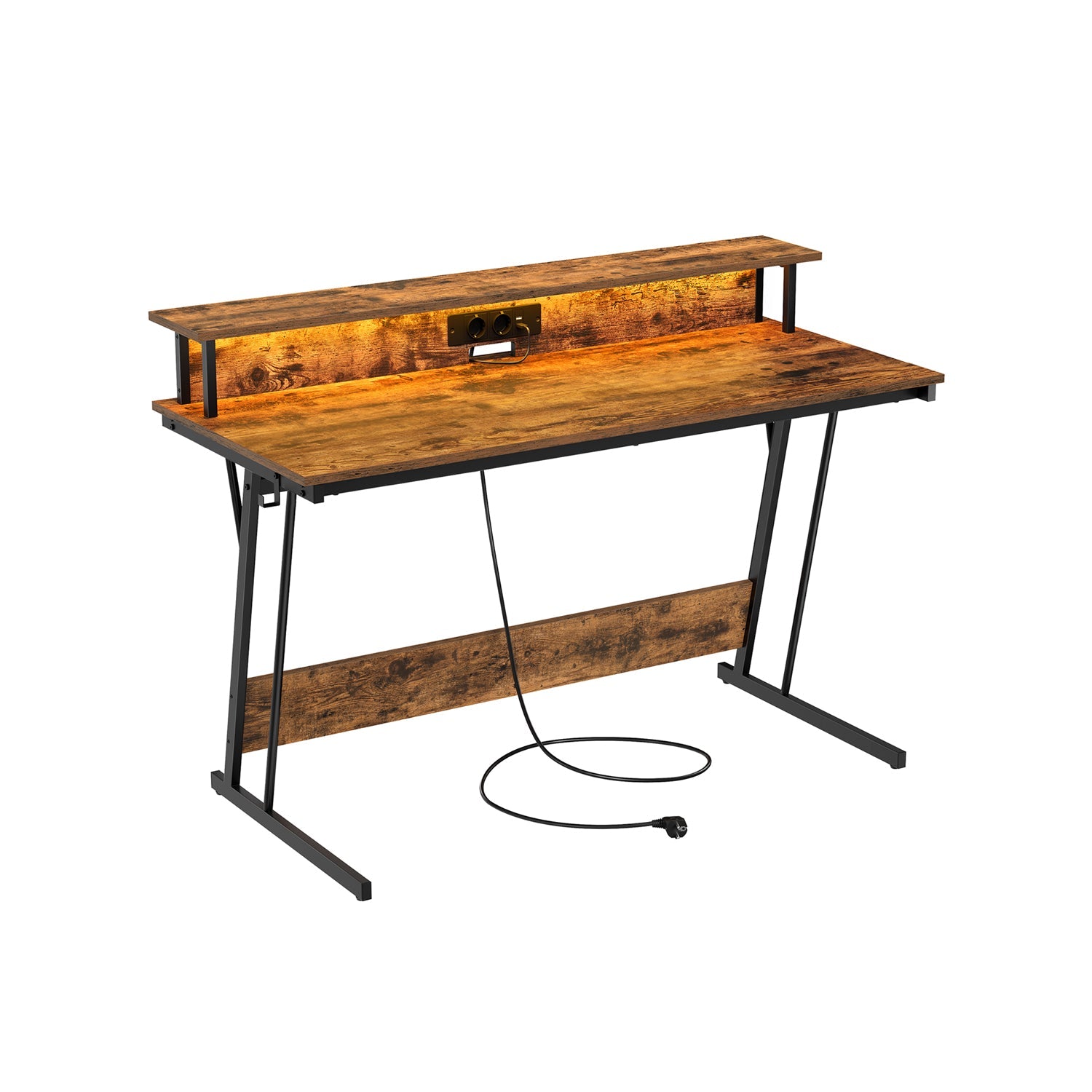Schreibtisch mit Monitorständer 55 x 135 x 76 cm Ebenholz schwarz schwarz