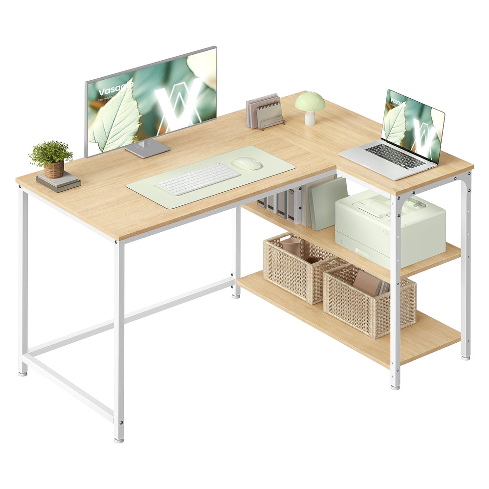 Hoekbureau L-vormig – 110 x 80 cm – Met Opbergplanken – Omkeerbaar – Eiken en Wit