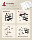Hoekbureau - 120 x 80 x 76 cm - in hoogte verstelbare plank - ebbenzwart - max. belasting tafelblad 50 kg - max. belasting per plank 15 kg