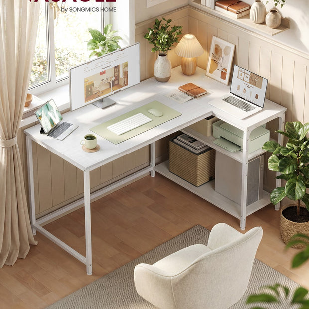 Hoekbureau - 120 x 80 x 76 cm - in hoogte verstelbare plank - esdoornwit - maximaal 50 kg tafelblad draagkracht - maximaal 15 kg per plank