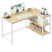 Hoekbureau L-vormig – 120 x 80 cm – Met Opbergplanken – Omkeerbaar – Eiken en Wit