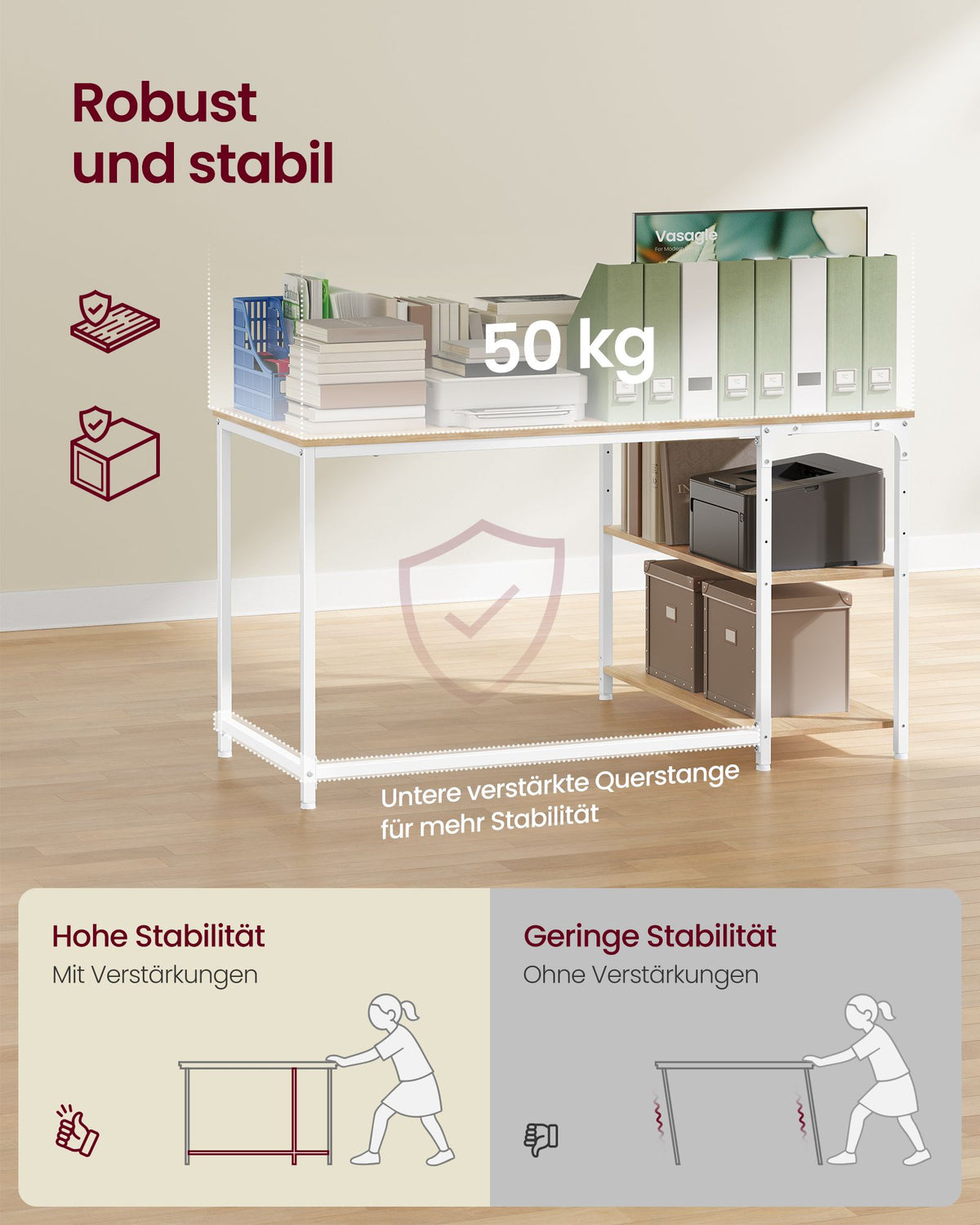 Hoekbureau L-vormig – 120 x 80 cm – Met Opbergplanken – Omkeerbaar – Eiken en Wit