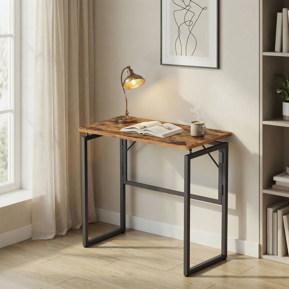 Opklapbaar Bureau - 80 x 40 cm - Afgeronde Hoeken - Ruimtebesparend - Bruin