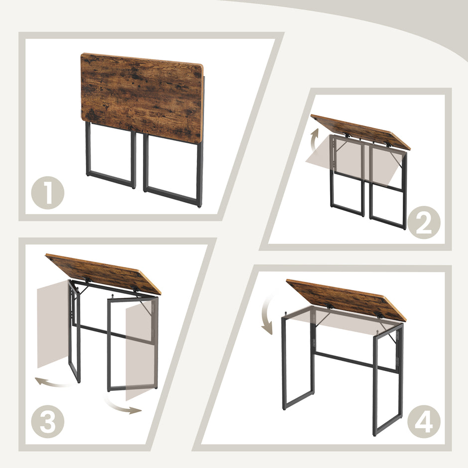 Opklapbaar Bureau - 80 x 40 cm - Afgeronde Hoeken - Ruimtebesparend - Bruin