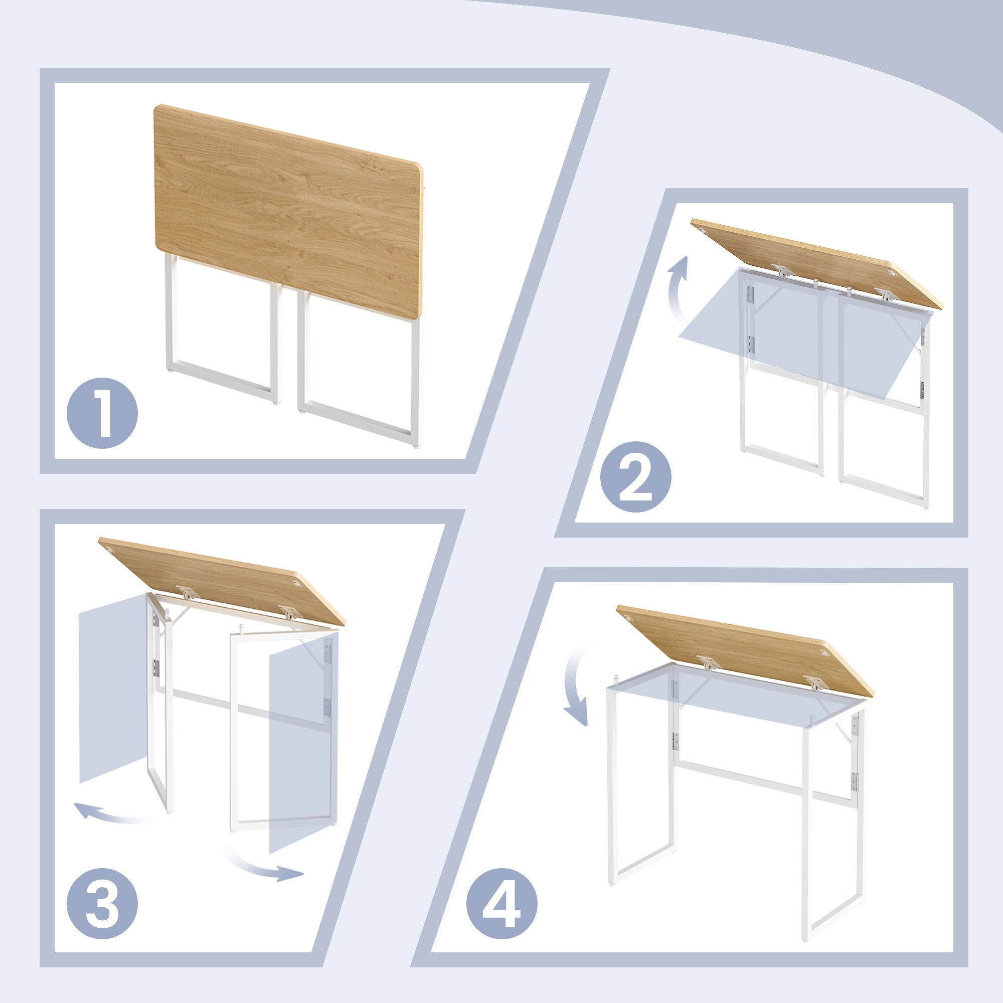 Opklapbaar Bureau - 80 x 40 cm - Afgeronde Hoeken - Ruimtebesparend - Eiken