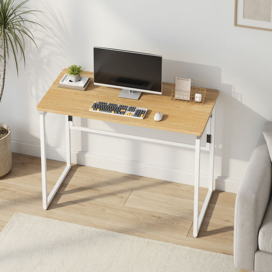 Opklapbaar Bureau - 100 x 50 cm - Afgeronde Hoeken - Ruimtebesparend - Eiken