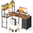 Hoekbureau - L-Vorm - Ledverlichting - Met Stopcontacten - Vintage Bruin-Zwart