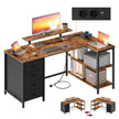 Hoekbureau L-Vorm – 140 x 80 cm – Stopcontacten en 2 USB – 4 Lades – Vintage Bruin en Zwart