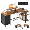 Hoekbureau L-Vorm – 160 x 80 cm – Stopcontacten en 2 USB – 4 Lades – Vintage Bruin en Zwart