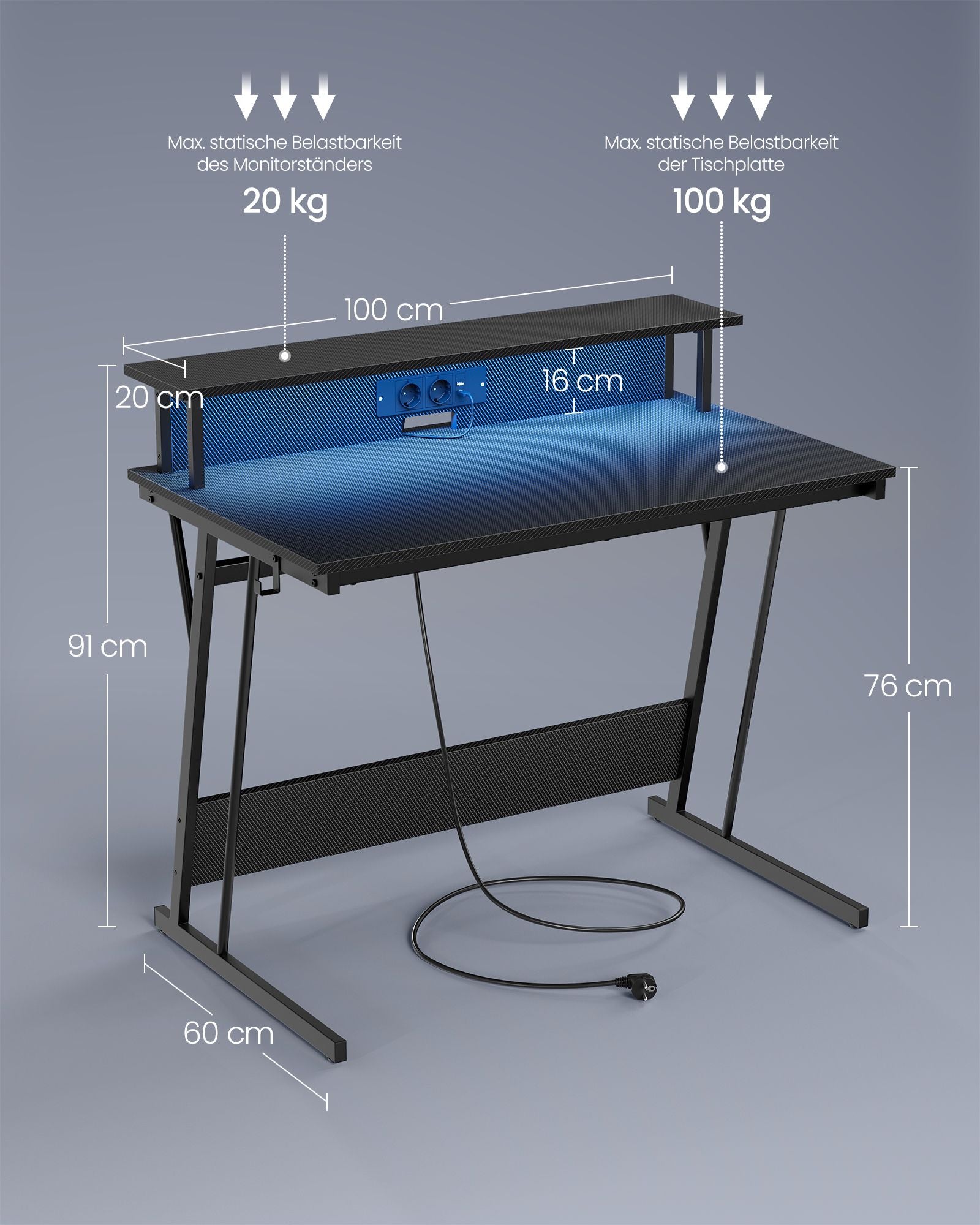 Schreibtisch mit Sockel – 60 x 120 x 76 cm – Schwarz