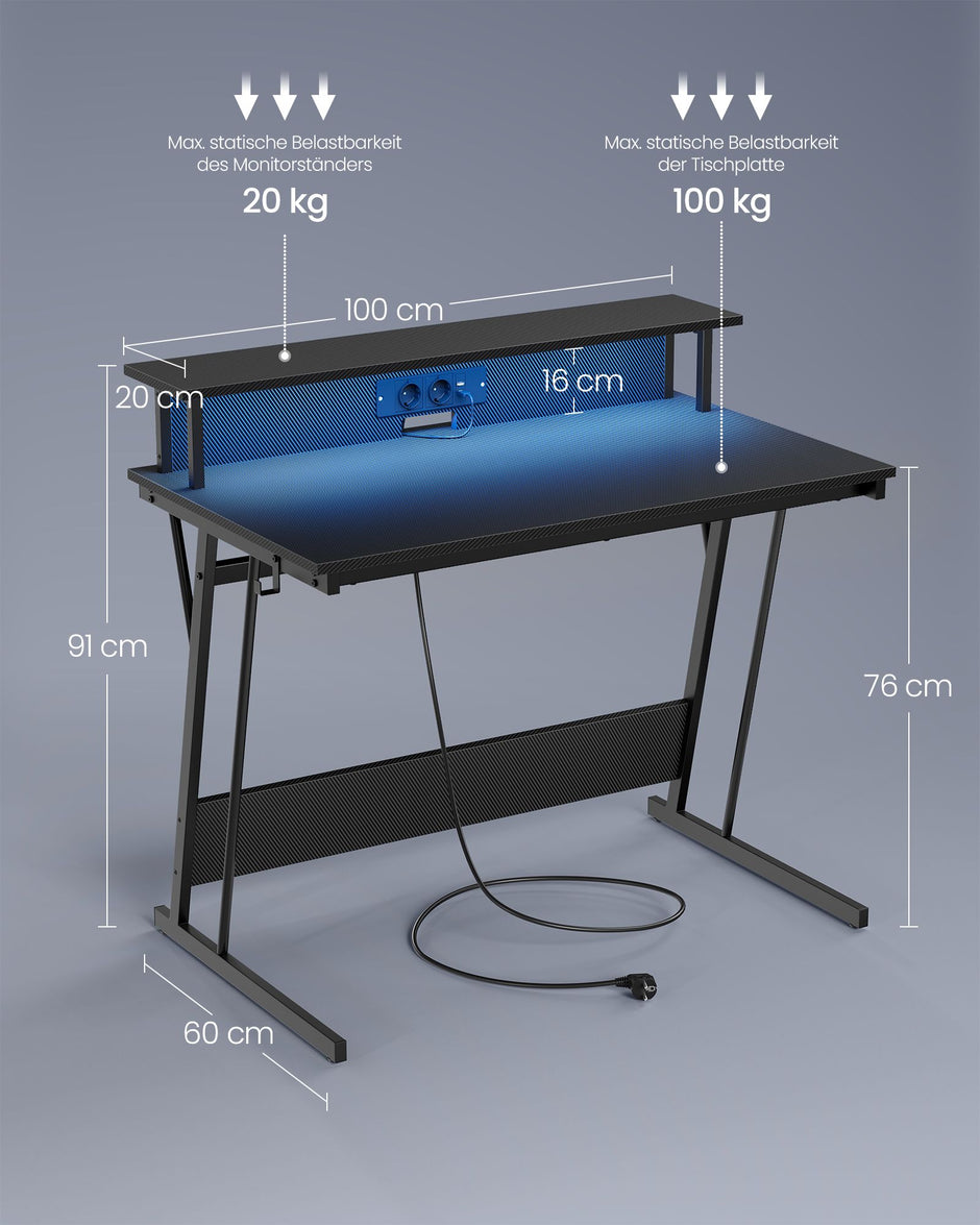 Schreibtisch mit Sockel – 60 x 120 x 76 cm – Schwarz