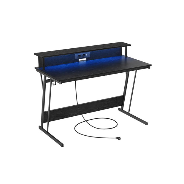 Gaming Desk - mit LED -Beleuchtung und Steckdose - erhöhtes Regal - 60x120x76 cm - Schwarz