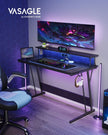 Gaming Desk - mit LED -Beleuchtung und Steckdose - erhöhtes Regal - 60x120x76 cm - Schwarz