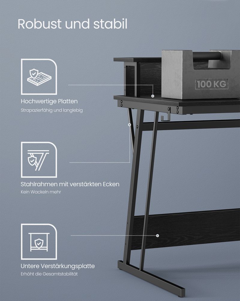 Gaming Desk - mit LED -Beleuchtung und Steckdose - erhöhtes Regal - 60x120x76 cm - Schwarz