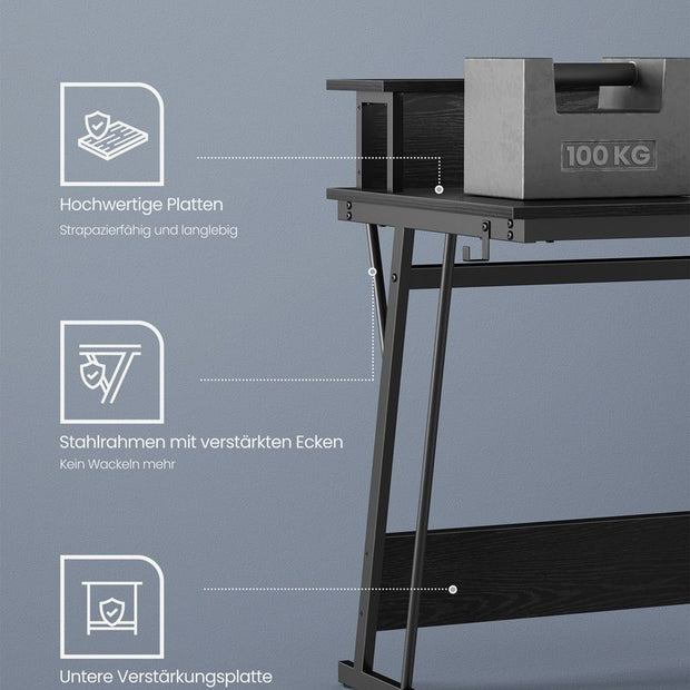 Gaming Desk - mit LED -Beleuchtung und Steckdose - erhöhtes Regal - 60x120x76 cm - Schwarz