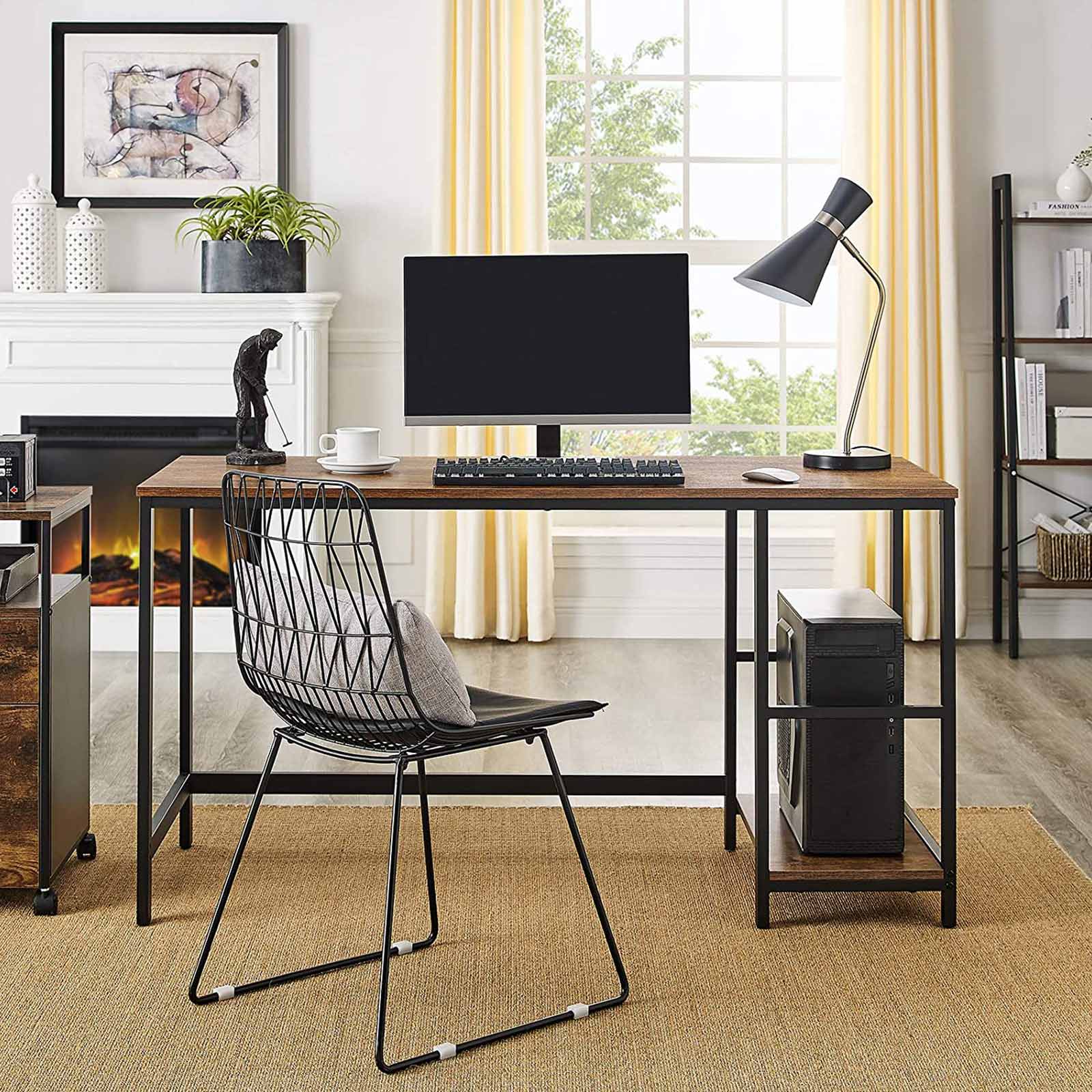 Computertisch - Schreibtisch mit 2 Regalen - Stahlrahmen - braun/schwarz