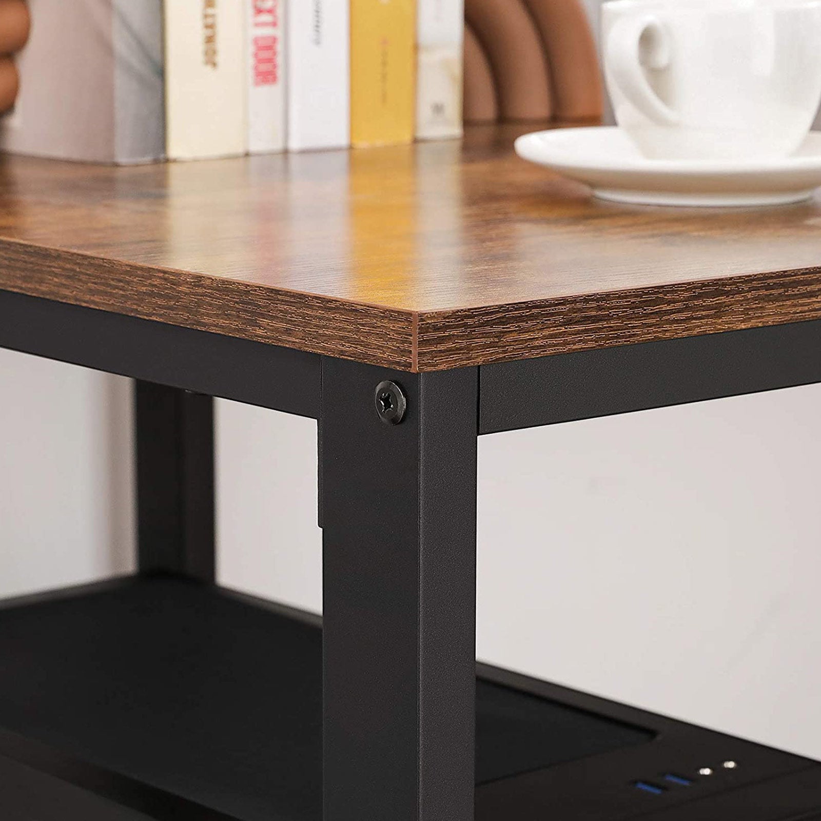 Computertisch - Schreibtisch mit 2 Regalen - Stahlrahmen - braun/schwarz