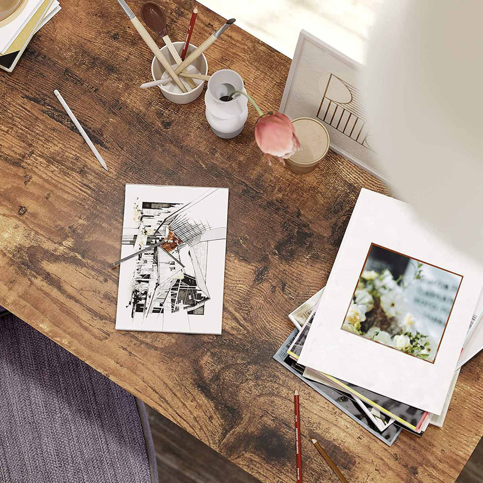 Computertisch - Schreibtisch mit 2 Regalen - Stahlrahmen - braun/schwarz