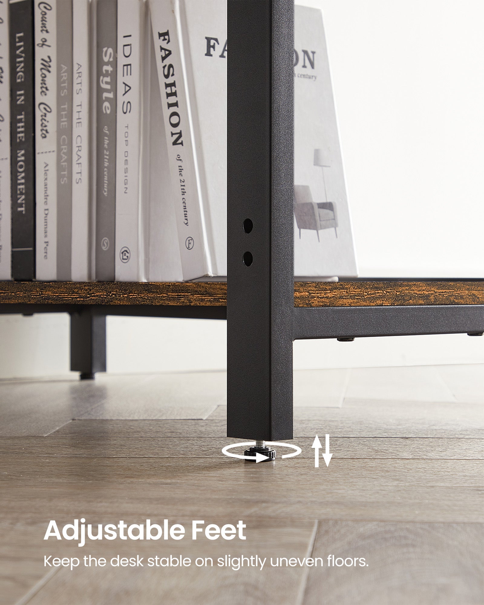 Computertisch - Schreibtisch mit 2 Regalen - Stahlrahmen - braun/schwarz