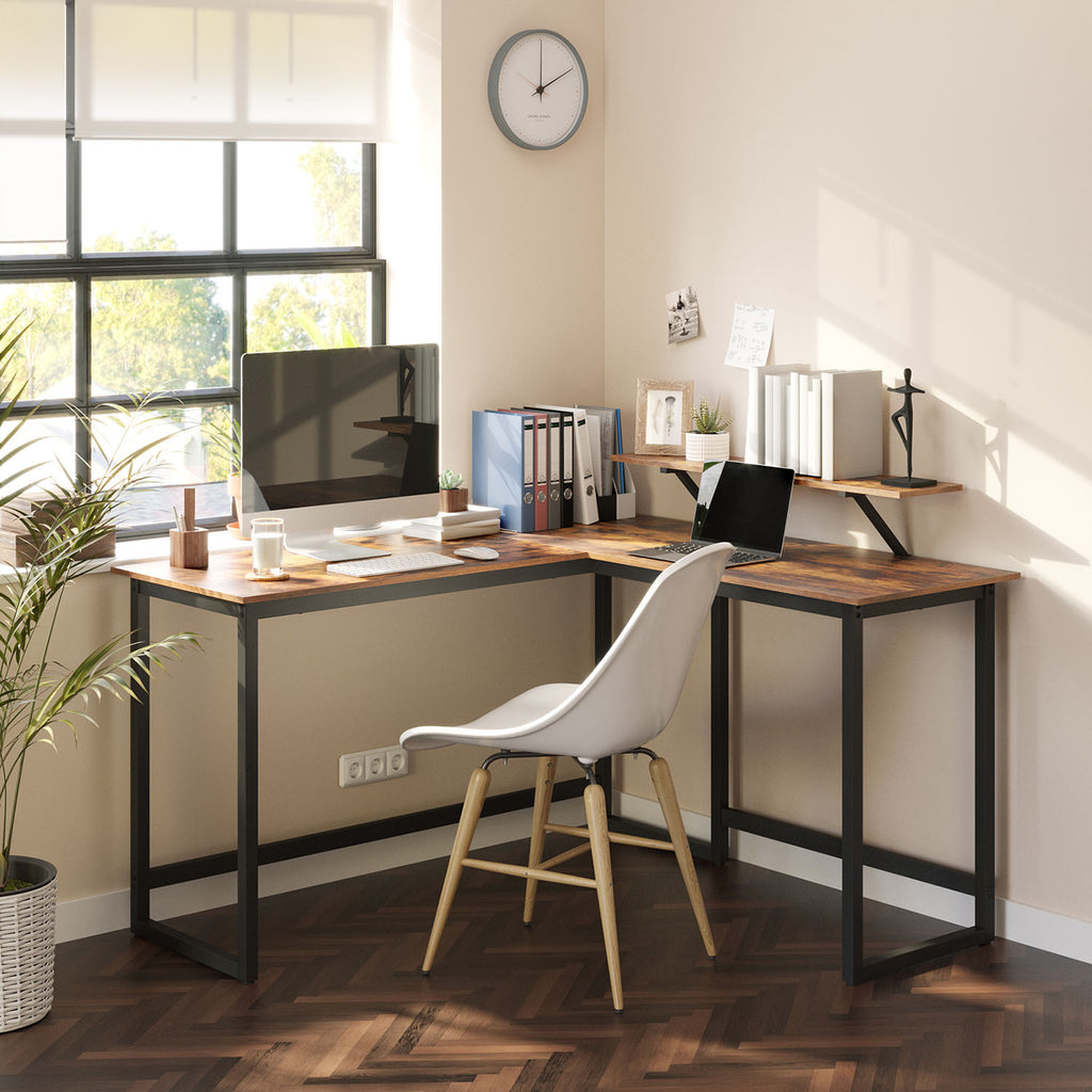 Eckagentur - l -verdrängter Schreibtisch - mit Monitorhalterung - 140 x 130 x 76 cm - Schwarz