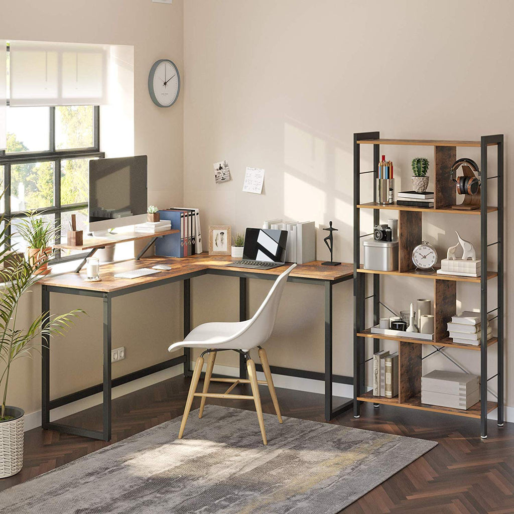 Eckagentur - l -verdrängter Schreibtisch - mit Monitorhalterung - 140 x 130 x 76 cm - Schwarz