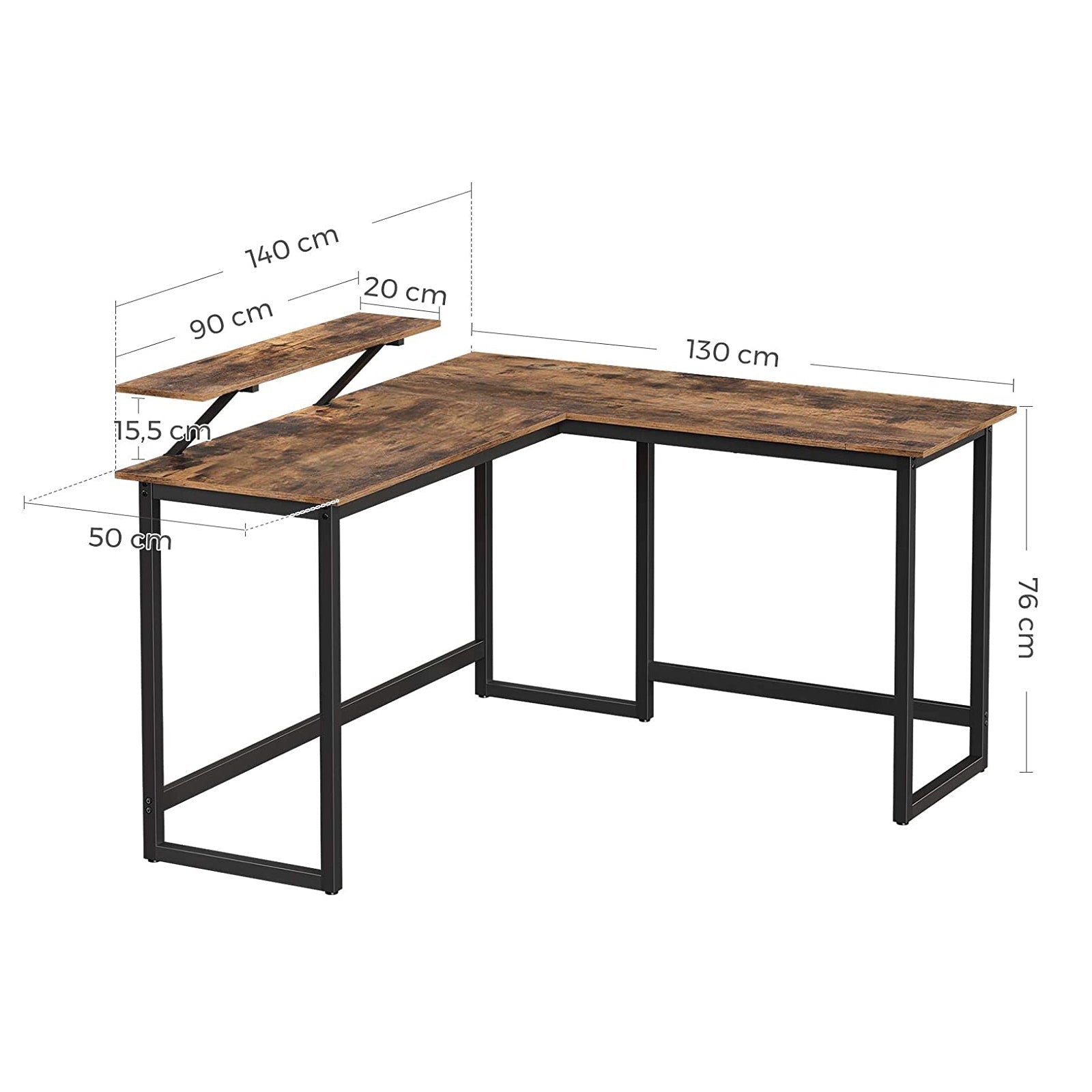 Eckagentur - l -verdrängter Schreibtisch - mit Monitorhalterung - 140 x 130 x 76 cm - Schwarz