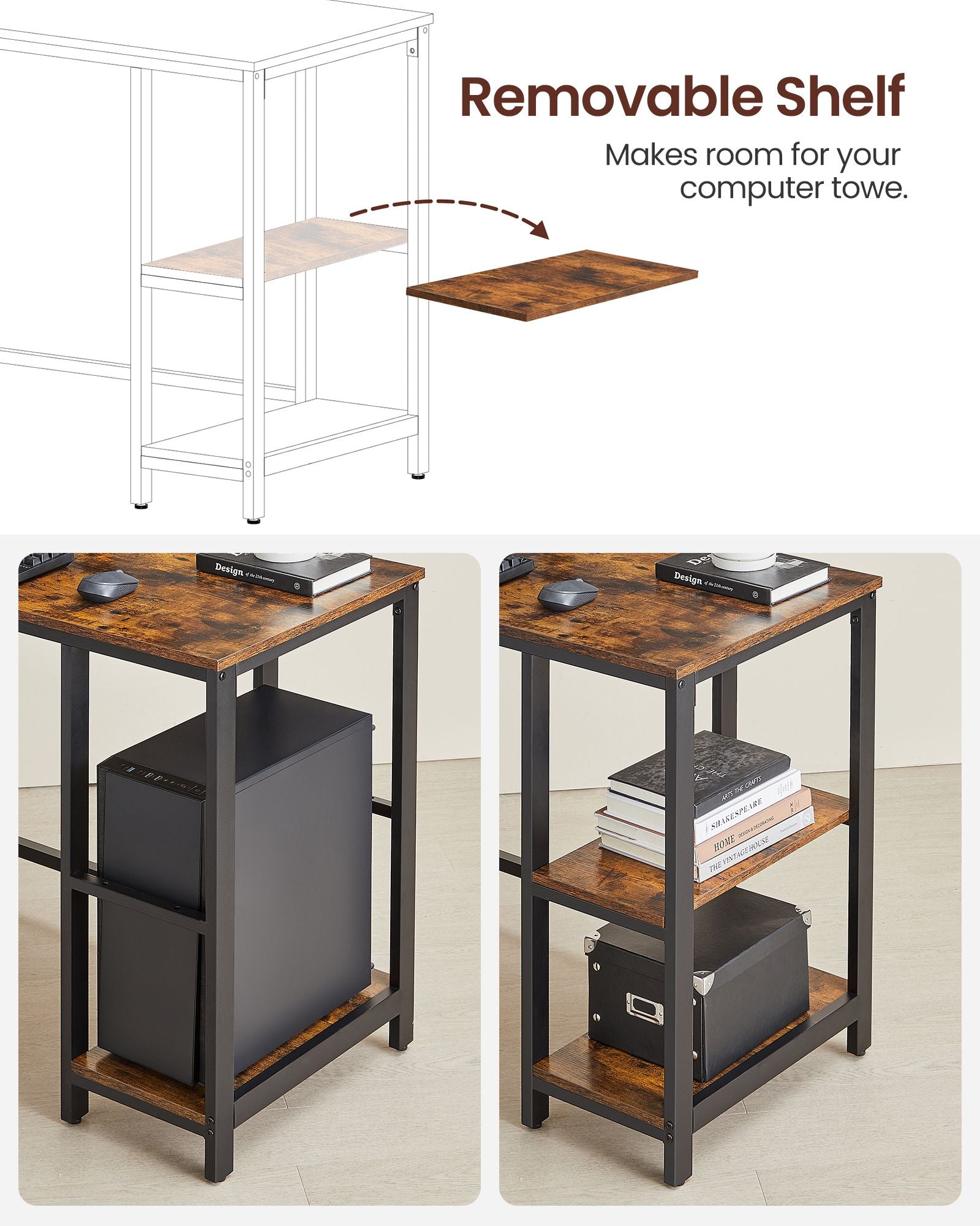 Corner Agentur - Computertisch in L -Shape - Industriedesign - Vintage Brown/Schwarz