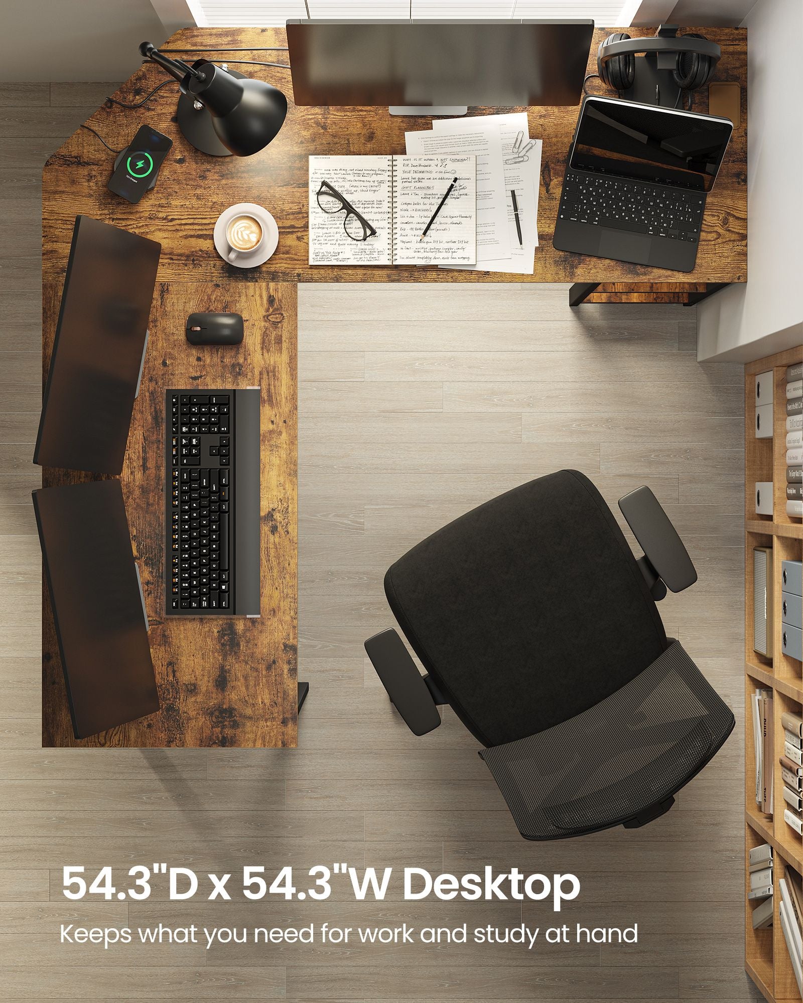 Corner Agentur - Computertisch in L -Shape - Industriedesign - Vintage Brown/Schwarz