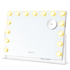 Make-up-Spiegel mit LED-Beleuchtung, Berührungssteuerung, 15 LED-Lampen, mit Ladeanschlüssen, 10-fach-Vergrößerungsspiegel, 3 Lichtfarben, dimmbarer, Mobilfunkhalter, Matt White LWM001W02