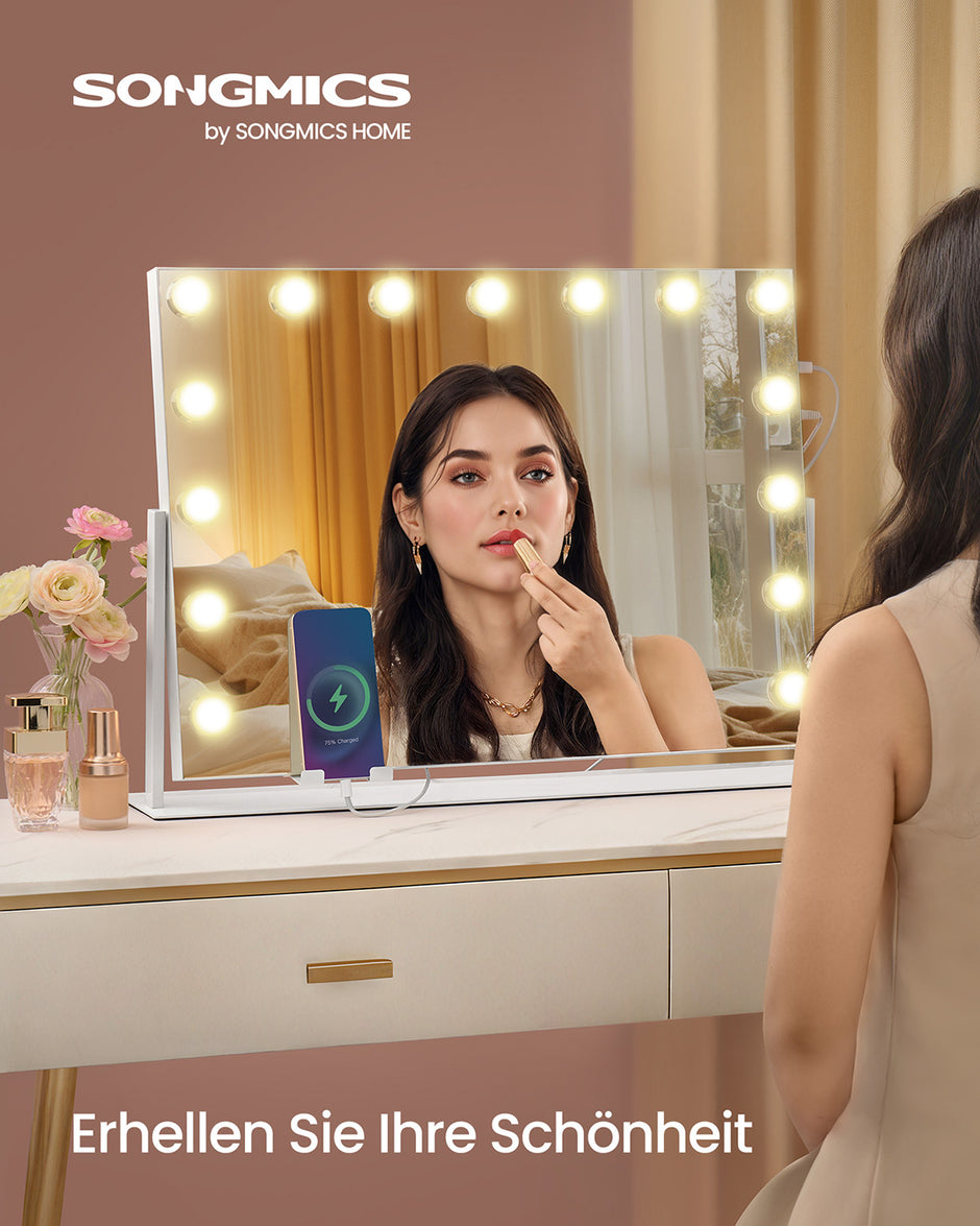 Make-up-Spiegel-mit Beleuchtungslade-Toren-mat weiß