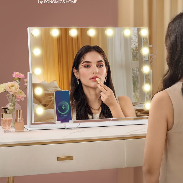 Make-up-Spiegel-mit Beleuchtungslade-Toren-mat weiß