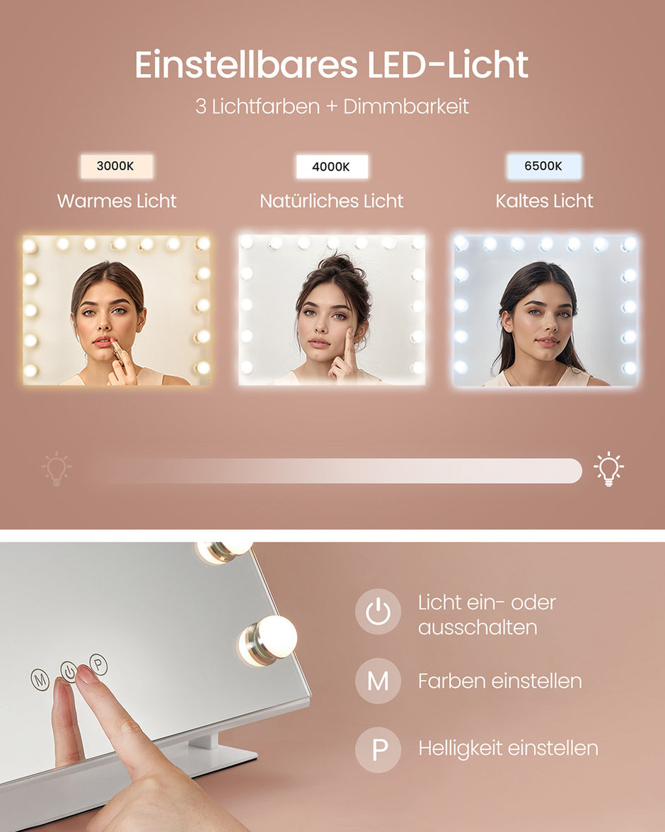 Make-up-Spiegel-mit Beleuchtungslade-Toren-mat weiß