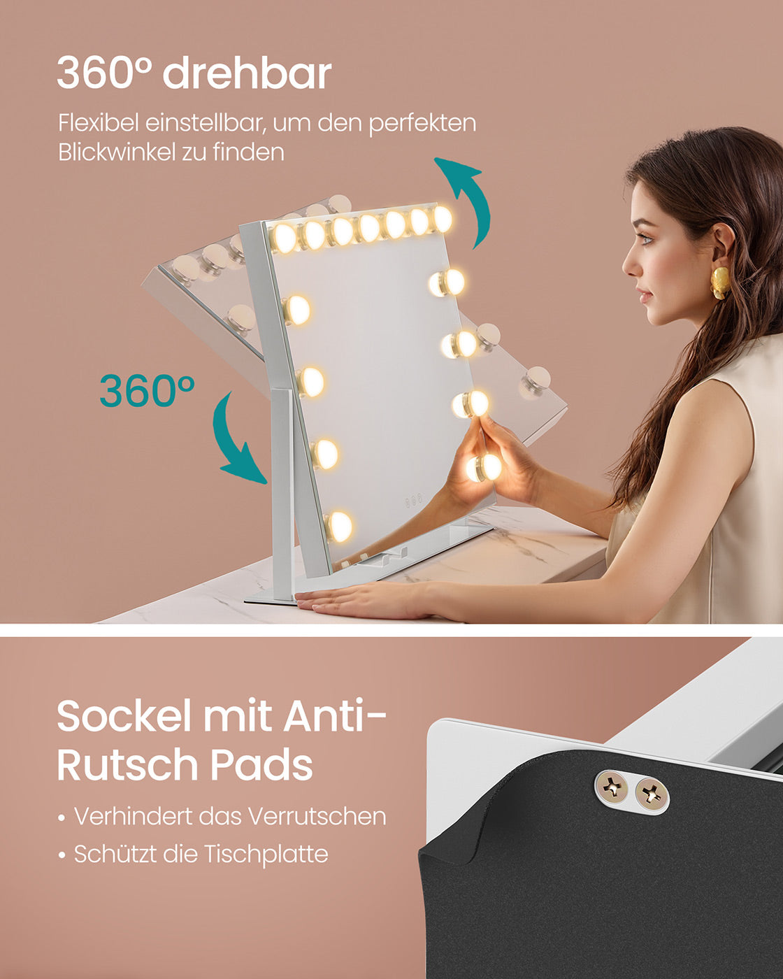 Make-up-Spiegel-mit Beleuchtungslade-Toren-mat weiß