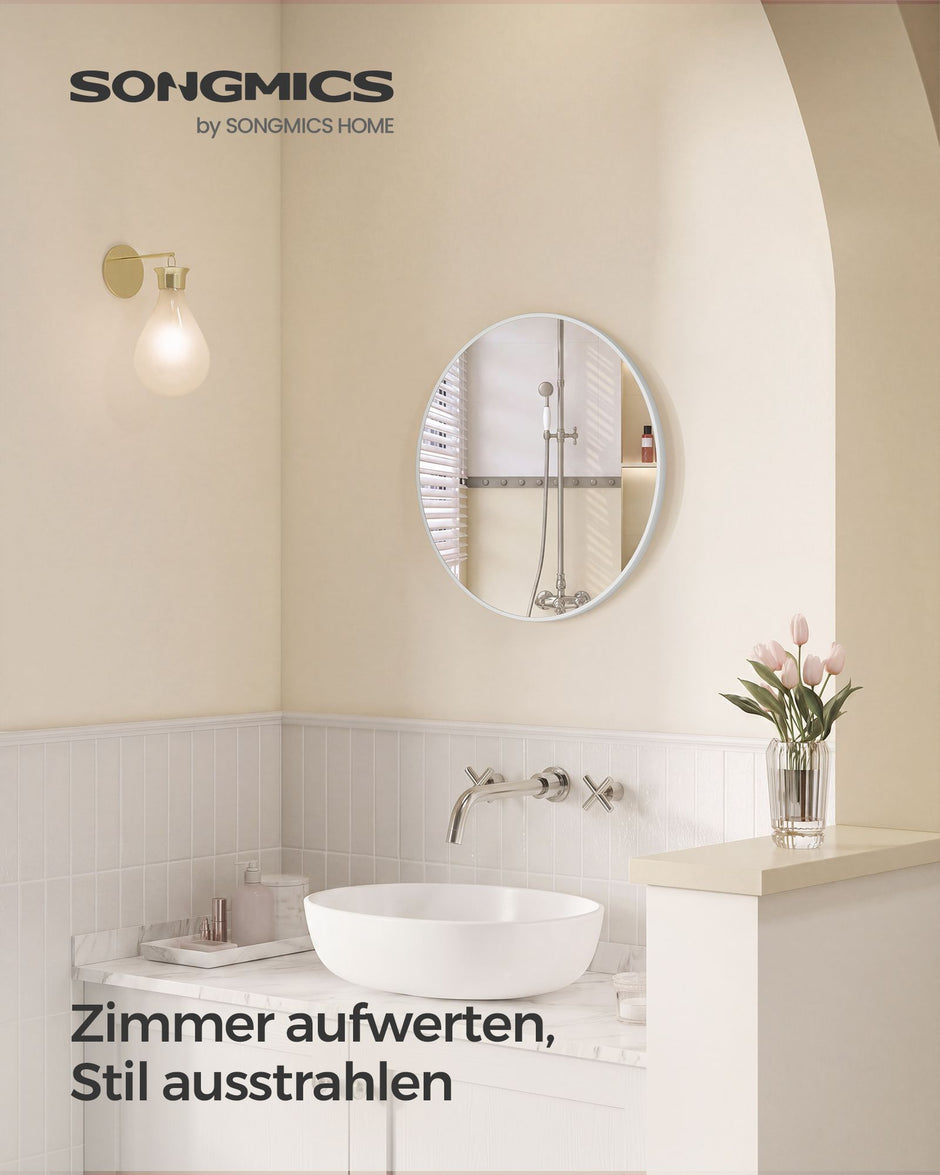 Ronde Wandspiegel – Ø 61 cm – Metalen Frame – Mat wit