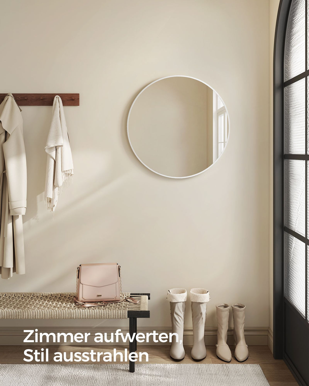 Ronde Wandspiegel – Ø 41 cm – Metalen Frame – Mat wit