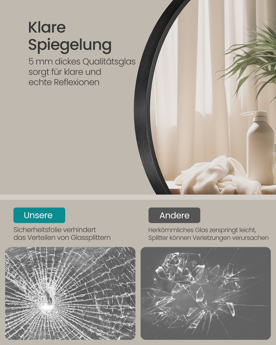 Ronde Wandspiegel – Ø 90 cm – Metalen Frame – Mat zwart