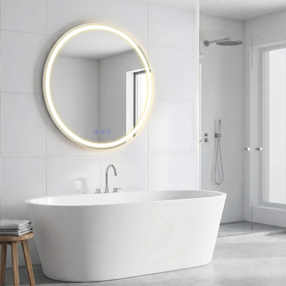 Ronde Badkamerspiegel - Met Ledverlichting - Dimbaar - 61 cm - Wit