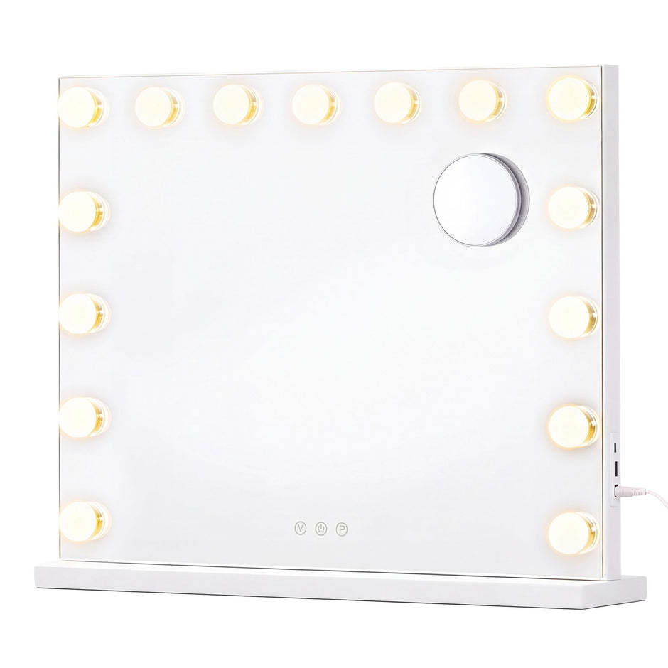 Make-upspiegel - Hollywood met Dimbare LED's - 10x Vergroting - Matwit - 48 x 58 x 5,7 cm
