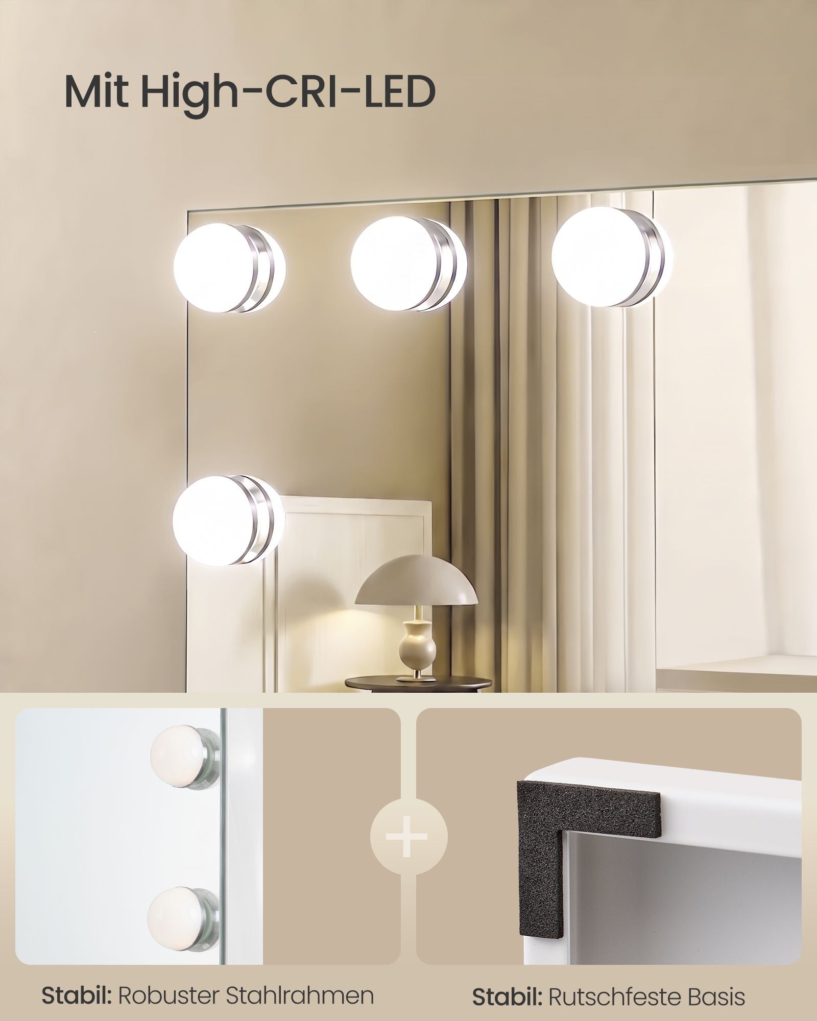 Make-upspiegel - Hollywood met Dimbare LED's - 10x Vergroting - Matwit - 48 x 58 x 5,7 cm