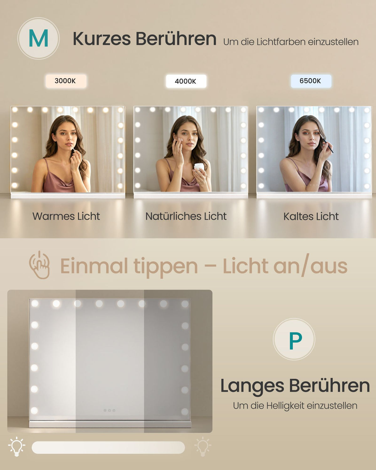 Make-upspiegel - Hollywood met Dimbare LED's - 10x Vergroting - Matwit - 62 x 80 x 5,7 cm