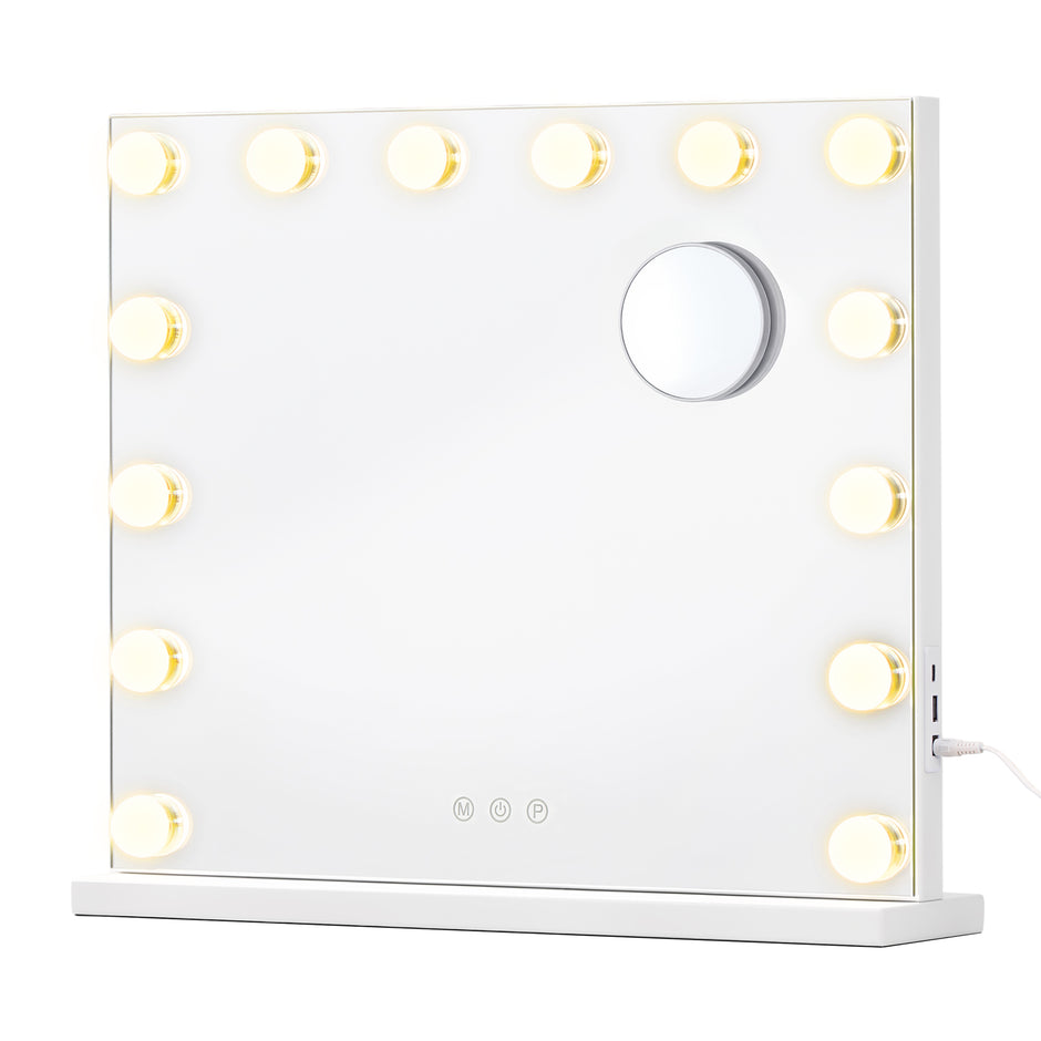 Make-upspiegel - Hollywood met Dimbare LED's - 10x Vergroting - Matwit - 44 x 50 x 5,7 cm