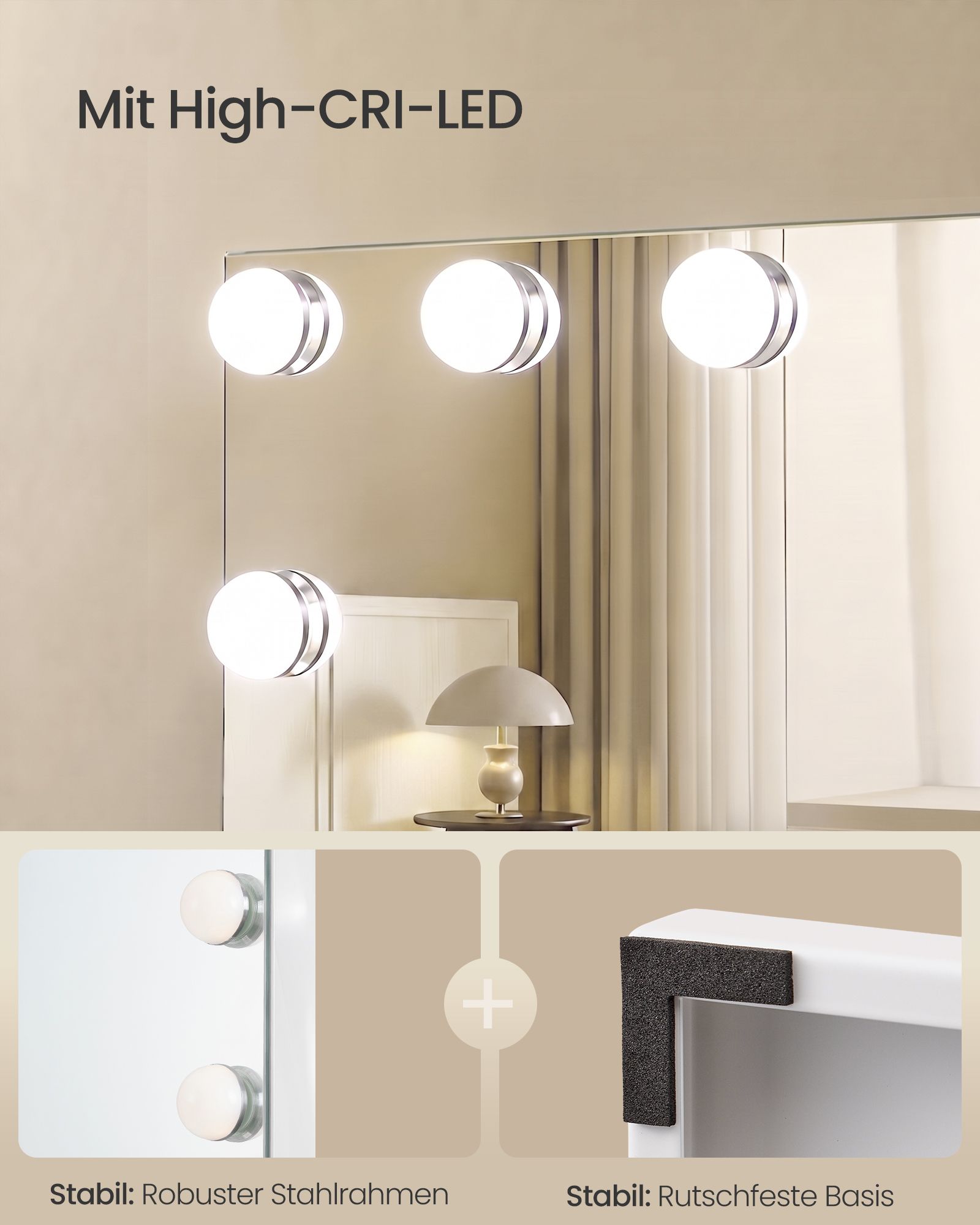 Make-upspiegel - Hollywood met Dimbare LED's - 10x Vergroting - Matwit - 44 x 50 x 5,7 cm