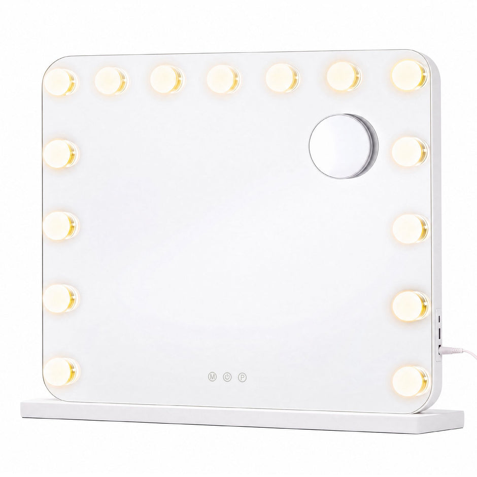 Make-upspiegel - Hollywood met Dimbare LED's - 10x Vergroting - Matwit - 48 x 58 x 5,7 cm