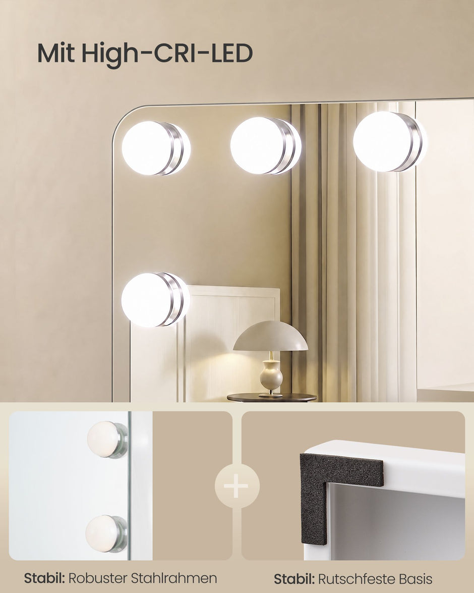 Make-upspiegel - Hollywood met Dimbare LED's - 10x Vergroting - Matwit - 48 x 58 x 5,7 cm