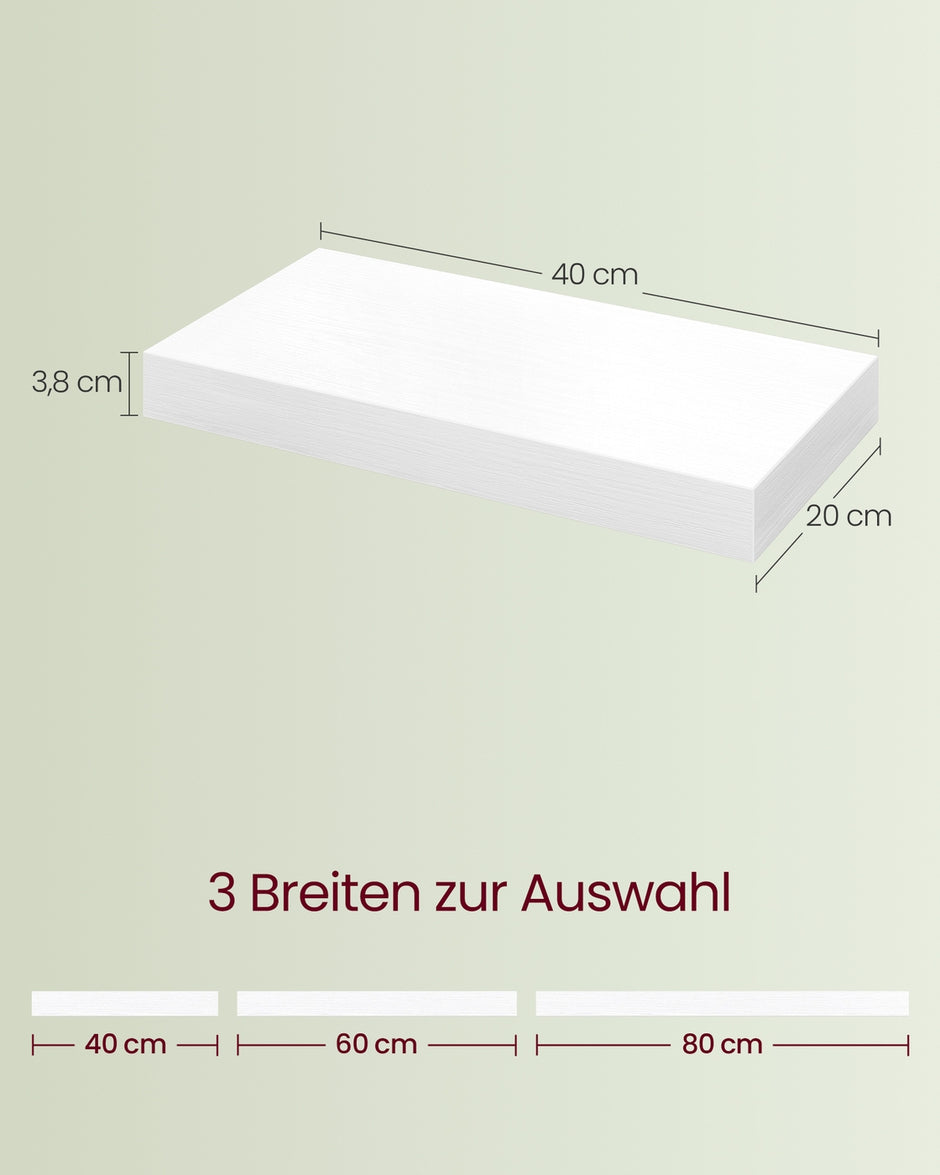 Wandplank – Zwevend – 40 x 20 cm – Tot 10 kg – Wit
