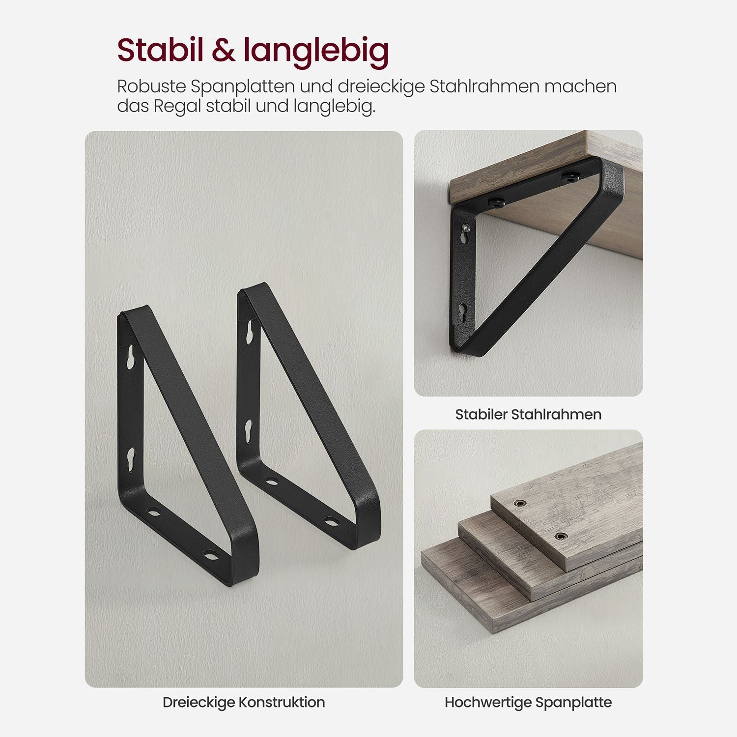 Wandschelfset 3 - Schwimmkarton - Industrial - Grau / Schwarz