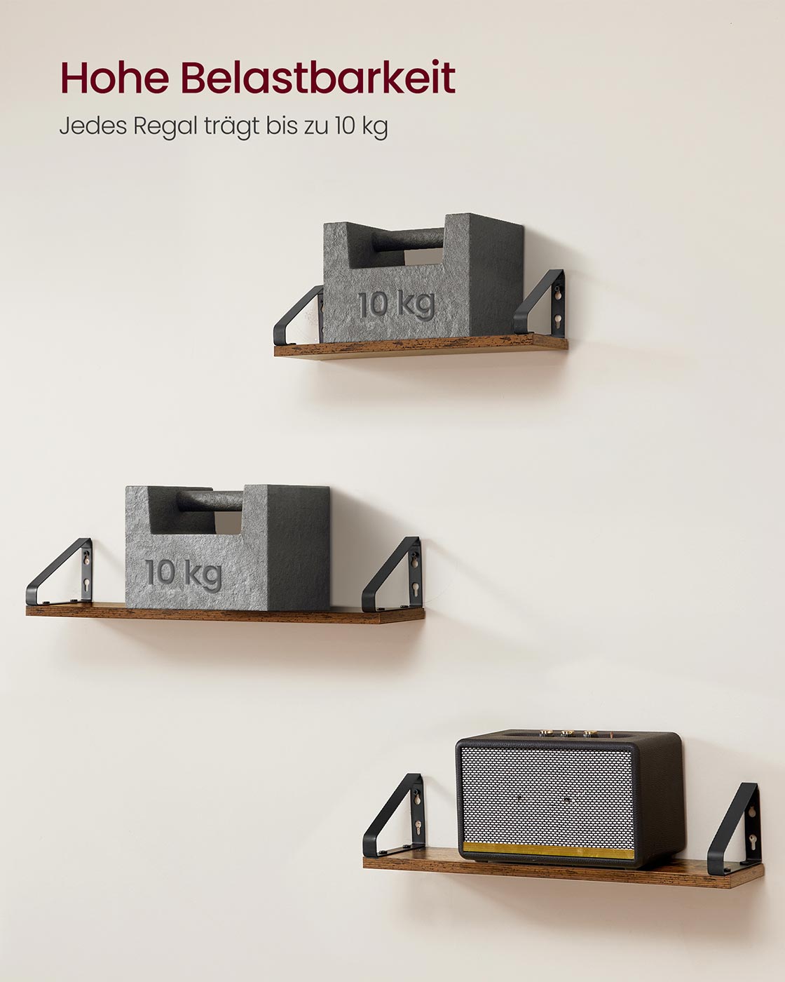 Wall Shelter Set von 3 mit einem industriellen Look