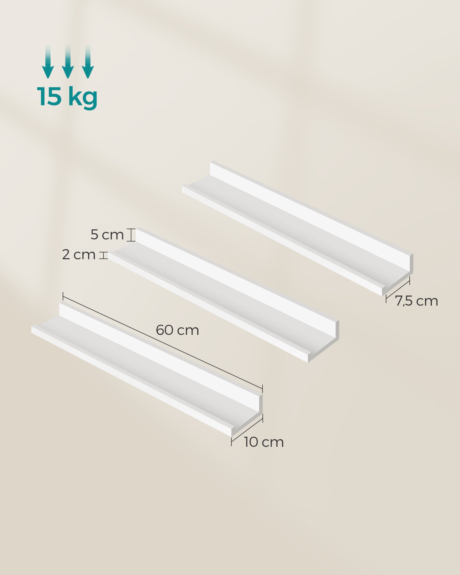 Wandregale - Set von 3 - 60 cm breit - Weiß