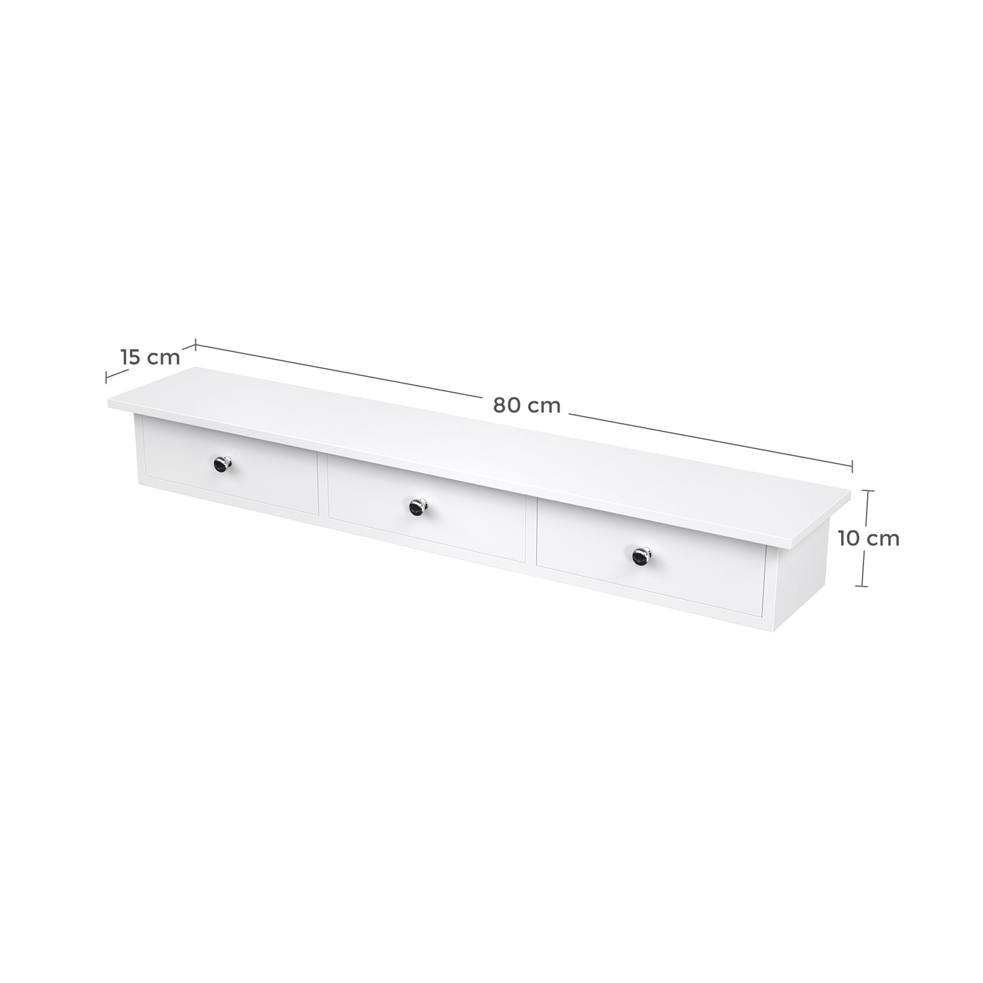 Wandschrank - mit 3 Schubladen - schwimmendes Brett - Weiß